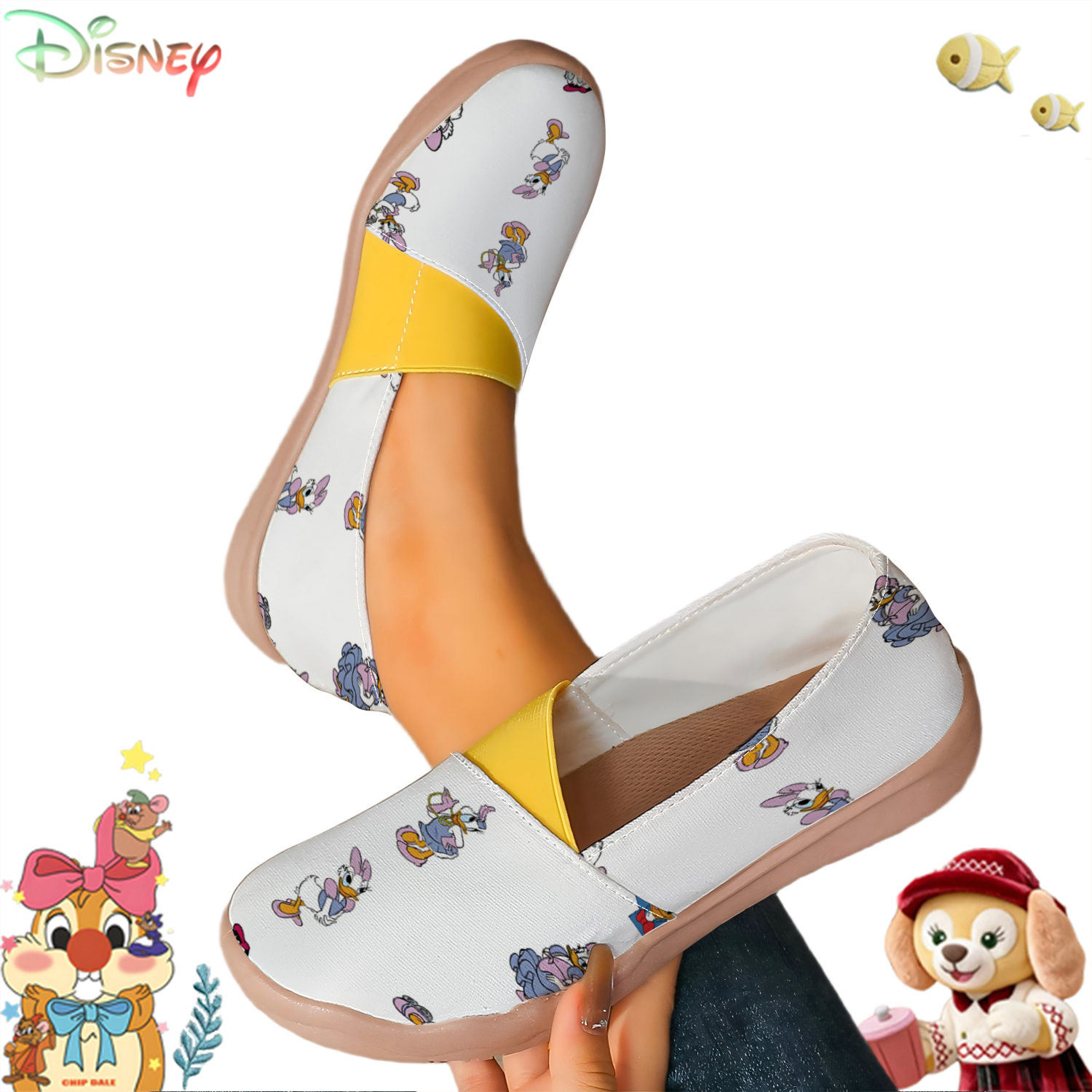 Loafer Flat Women - Women's White Daisy Duck Cartoon Print