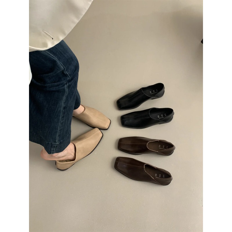 Retro Square Head Flat Leather - Loafer Flat Women incelemesi ve fiyatı