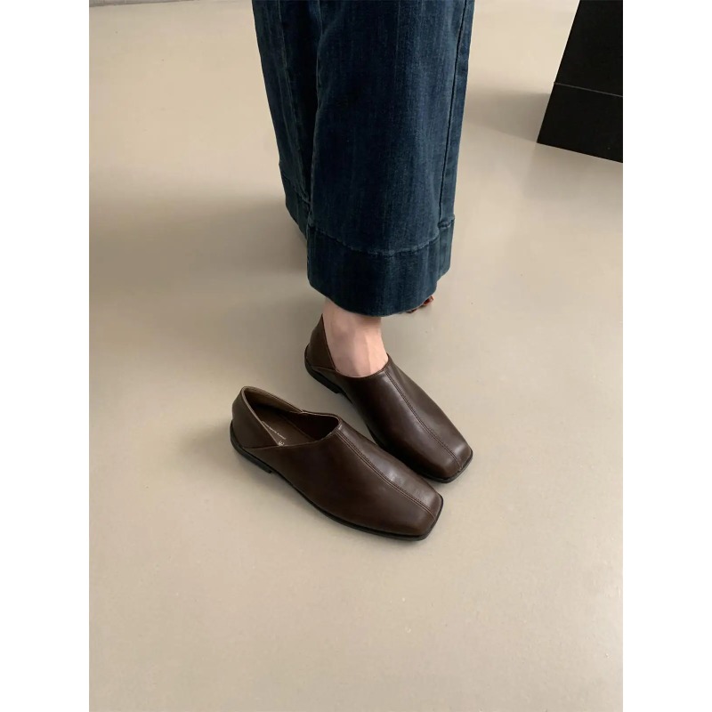 Retro Square Head Flat Leather - Loafer Flat Women incelemesi ve fiyatı