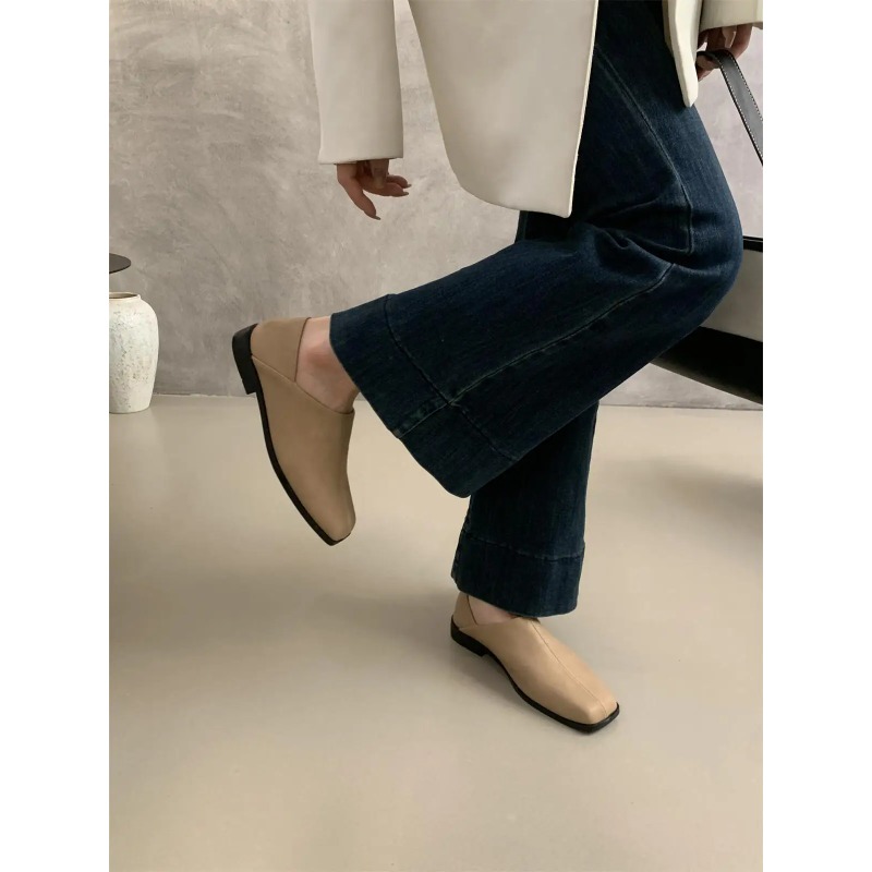 Retro Square Head Flat Leather - Loafer Flat Women incelemesi ve fiyatı
