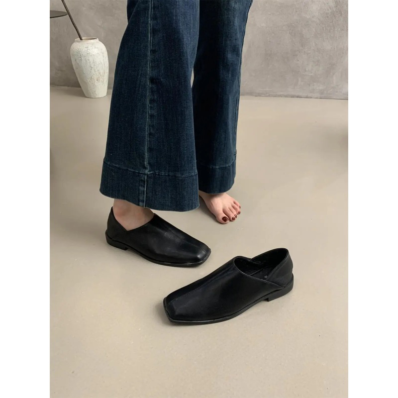 Retro Square Head Flat Leather - Loafer Flat Women incelemesi ve fiyatı