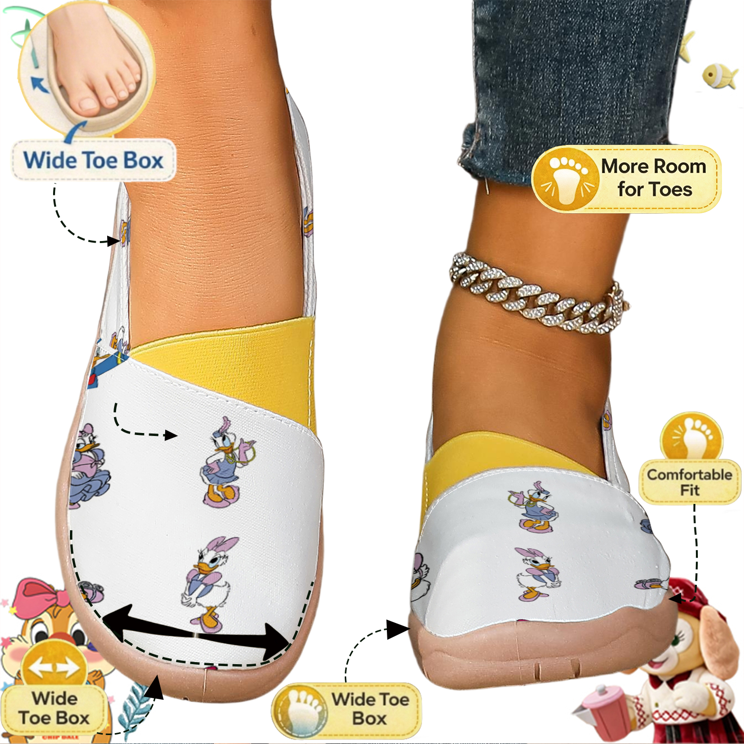 Women's White Daisy Duck Carto - Loafer Flat Women incelemesi ve fiyatı
