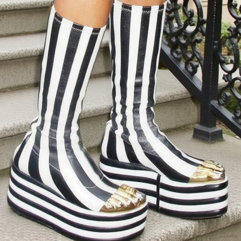 Black White Striped Metal Deco - Women Shoes Size Chart incelemesi ve fiyatı