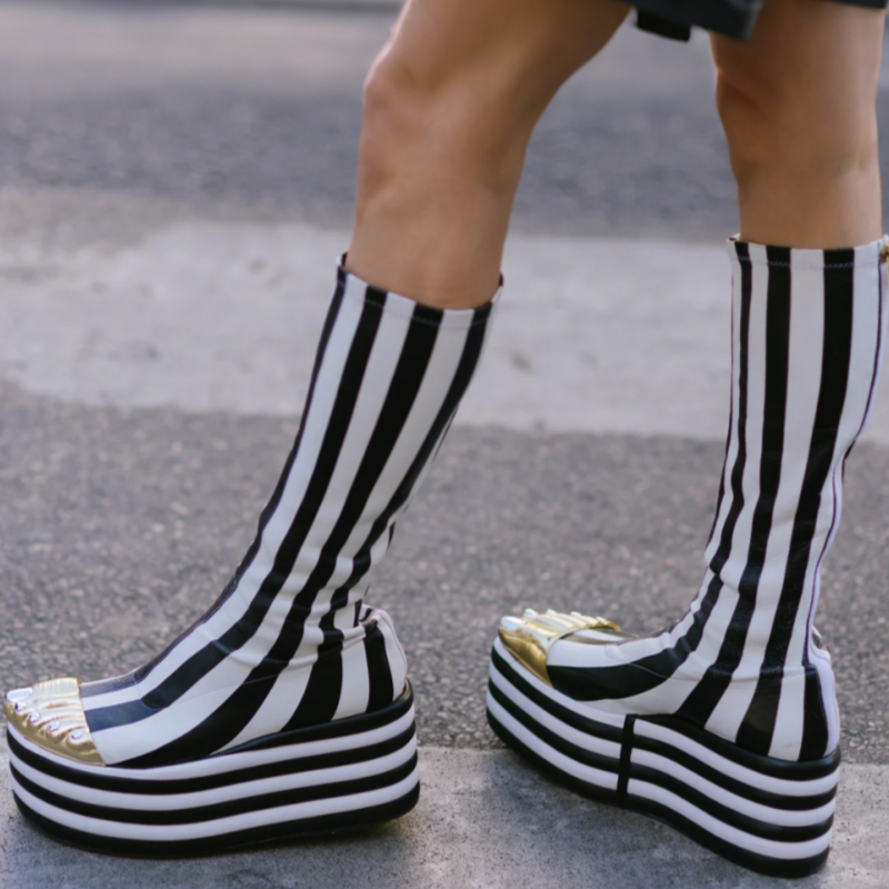Black White Striped Metal Deco - Women Shoes Size Chart incelemesi ve fiyatı