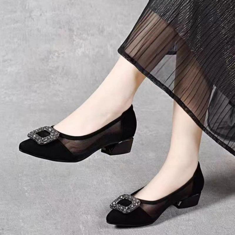 Elegant Pointed Toe Mesh Block - Shoes Women Pumps incelemesi ve fiyatı