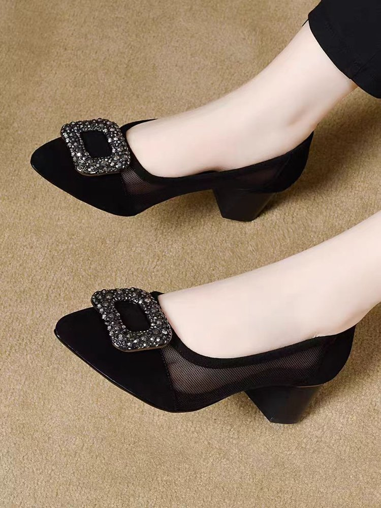 Elegant Pointed Toe Mesh Block - Shoes Women Pumps incelemesi ve fiyatı