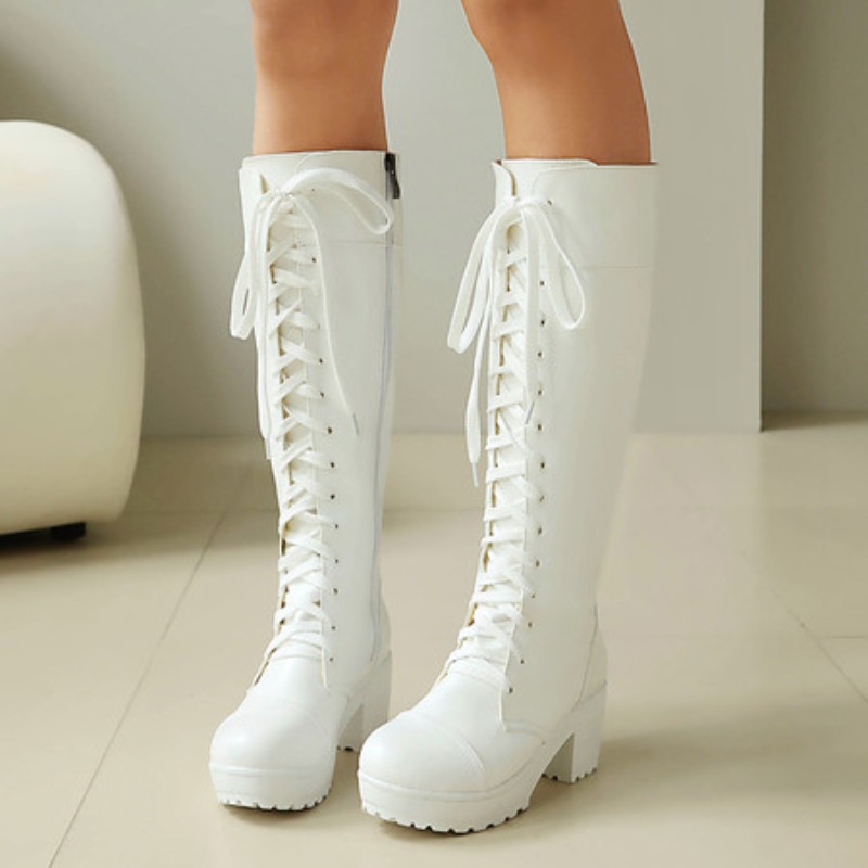 Womens Knee High Lace Up Comba - Zip Up Boots Short incelemesi ve fiyatı