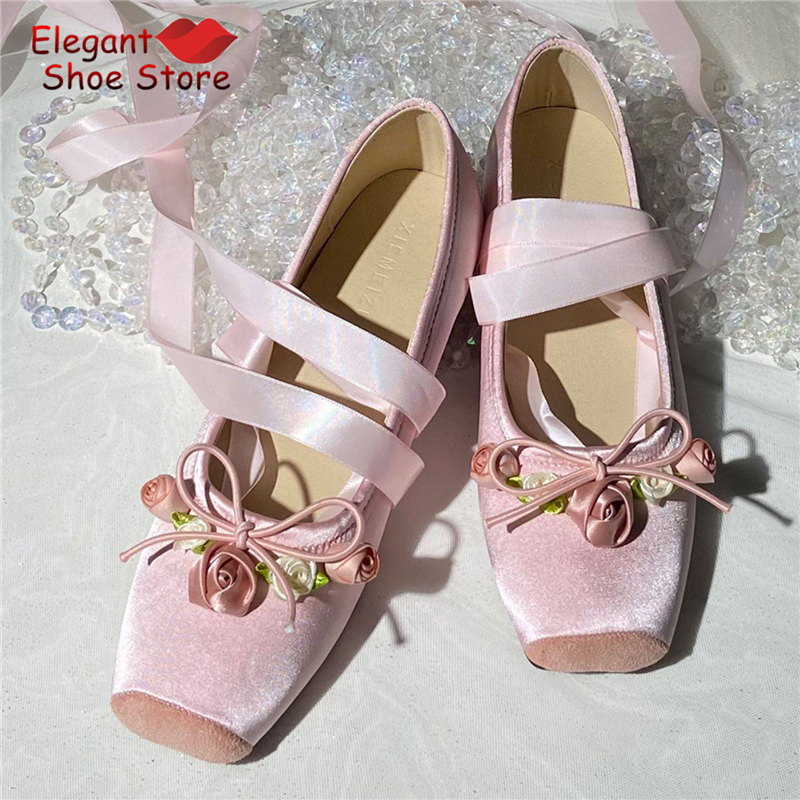 White Pink Rose Decor Satin Ba - Loafer Flat Women incelemesi ve fiyatı