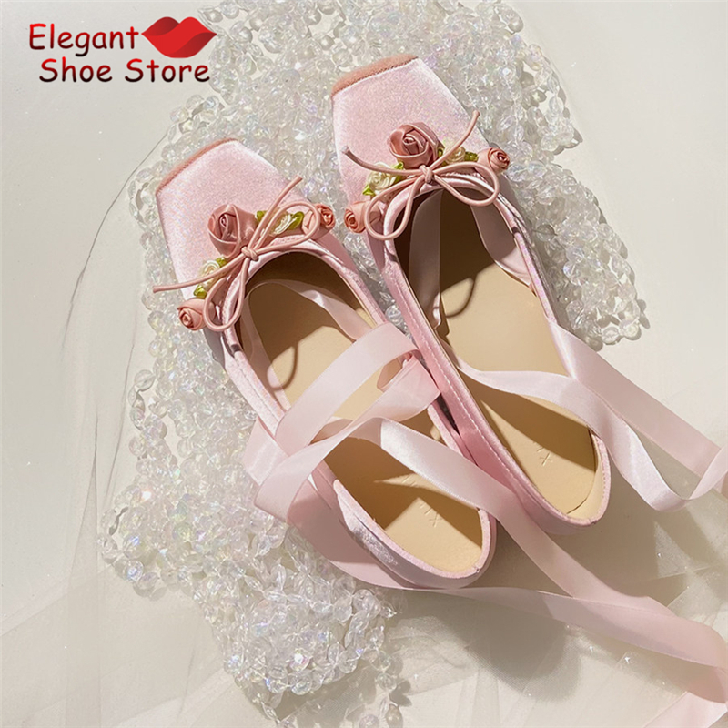 White Pink Rose Decor Satin Ba - Loafer Flat Women incelemesi ve fiyatı
